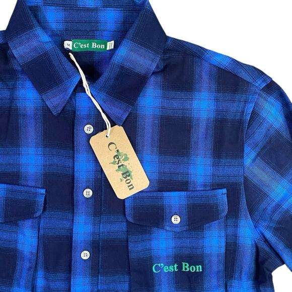 Cest Bon Blue Plaid Core Flannel Oversized Shirt NWT - M - Picture 3 of 5